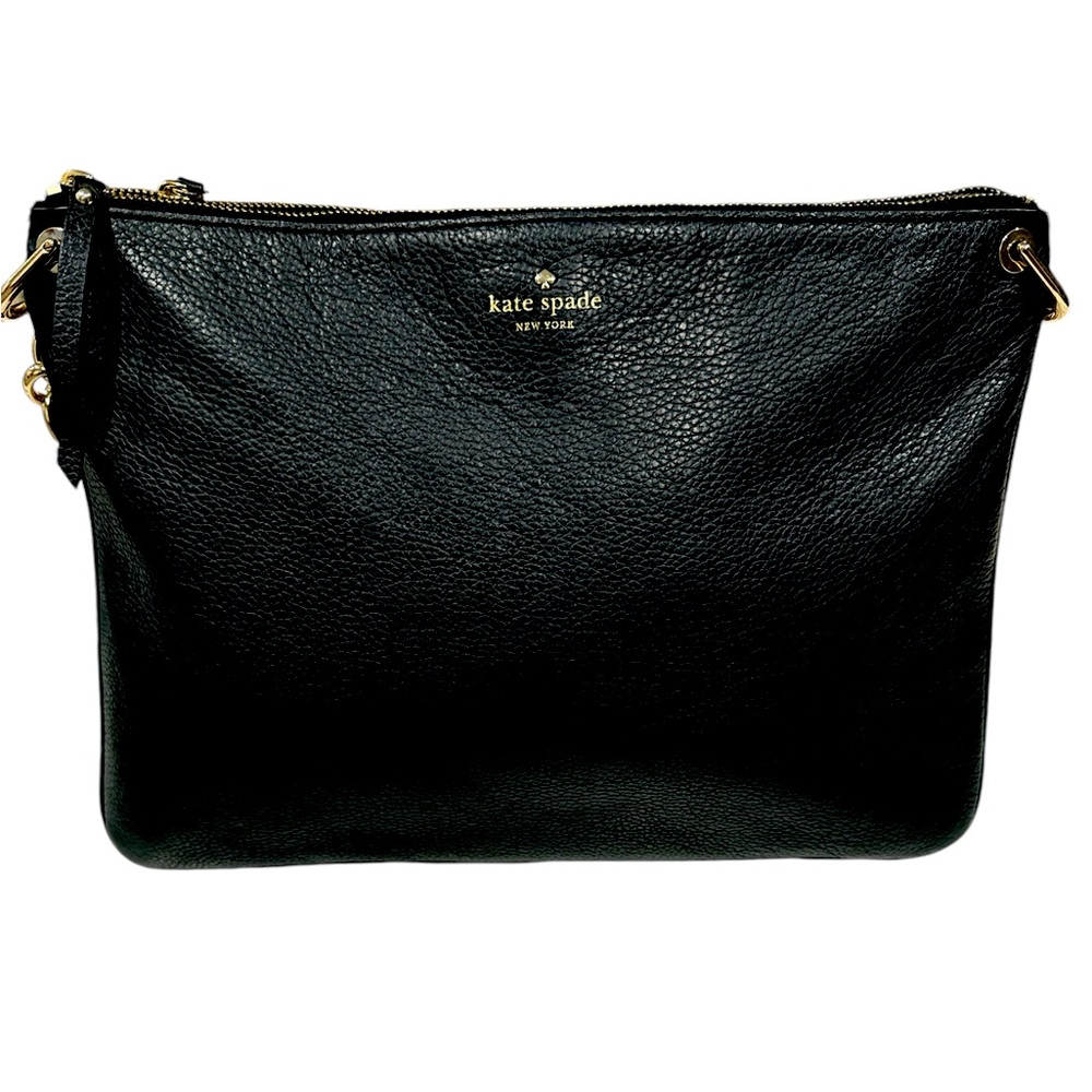 KATE SPADE black leather cross body bag with gold hardware